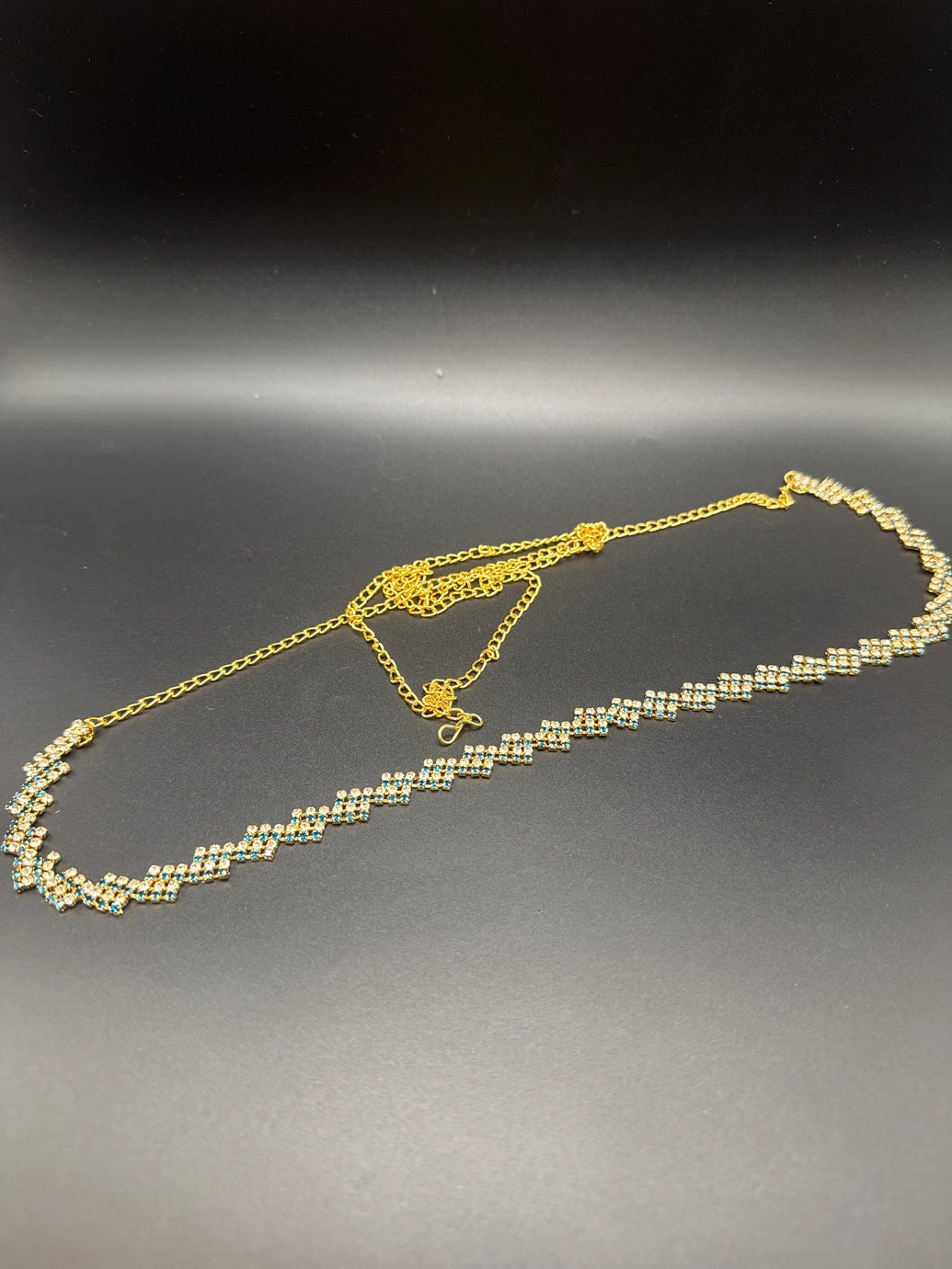 Gold-Tone Zigzag Crystal Hip Chain with Green Stones - Adjustable Waist Belt Jewelry JCS Fashions