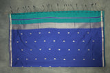 Dark Teal Maheswari Silk Cotton Saree with Small Butta and Zari Border
