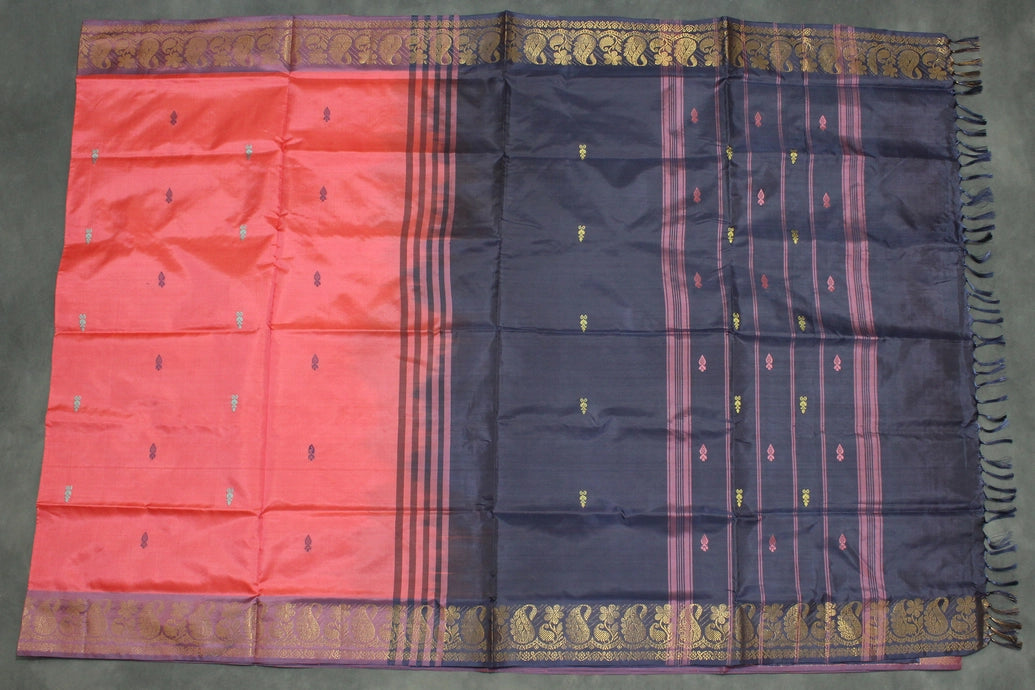 Vaazhai Naar (Banana Pith) Saree with Zari Border and Butta - Dark Peach