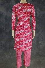 Pink Cotton Printed Kurti and Elastic Pant Set – 2-Piece Ethnic Wear