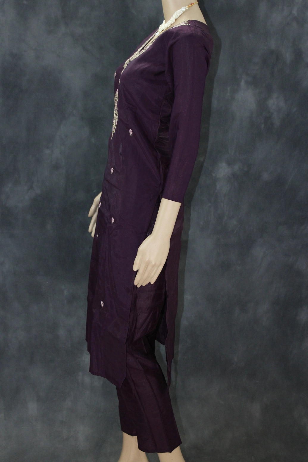 Roman Silk Wine Embroidered 3-Piece Kurta Set with Printed Digital Dupatta and Sequin Zari Handwork Kurti JCS Fashions
