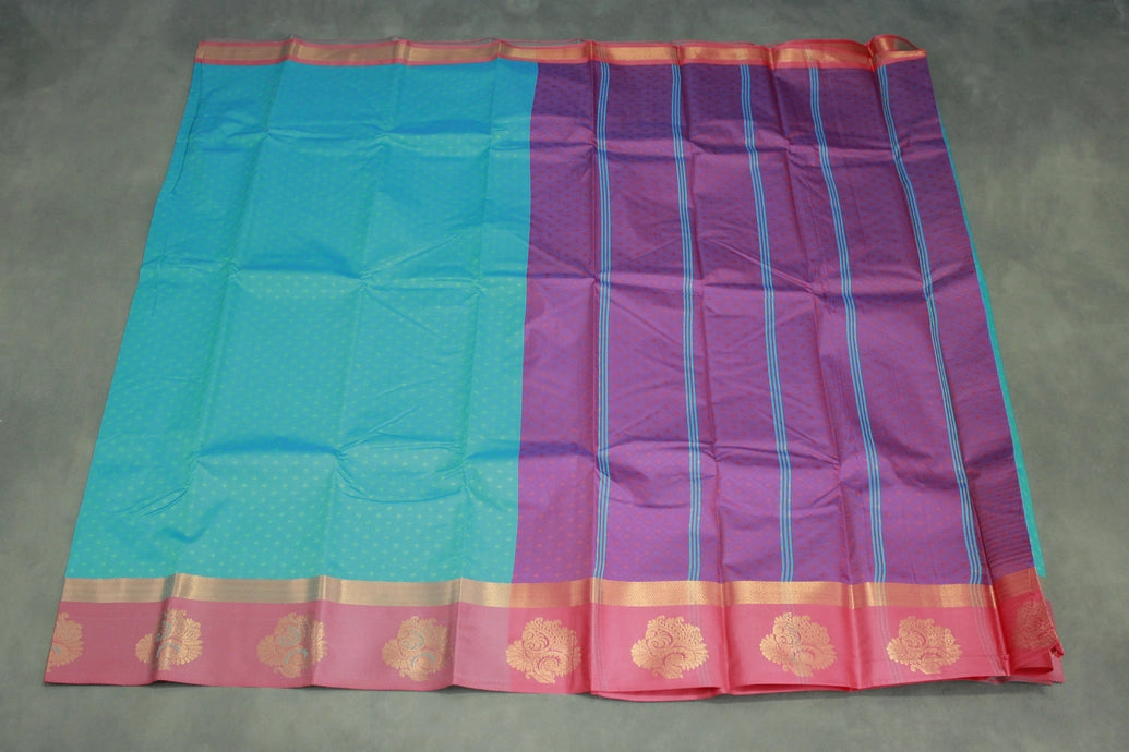 Blue Emboss Silk Saree with Floral Design Satin Border and Blouse, Semi Silk Wedding Wear