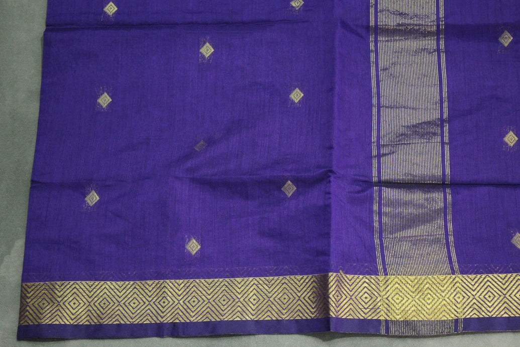 Violet Silk Cotton Saree with Zari Border and All-Over Butta Pattern, Nayanthara Style, Comes with Blouse