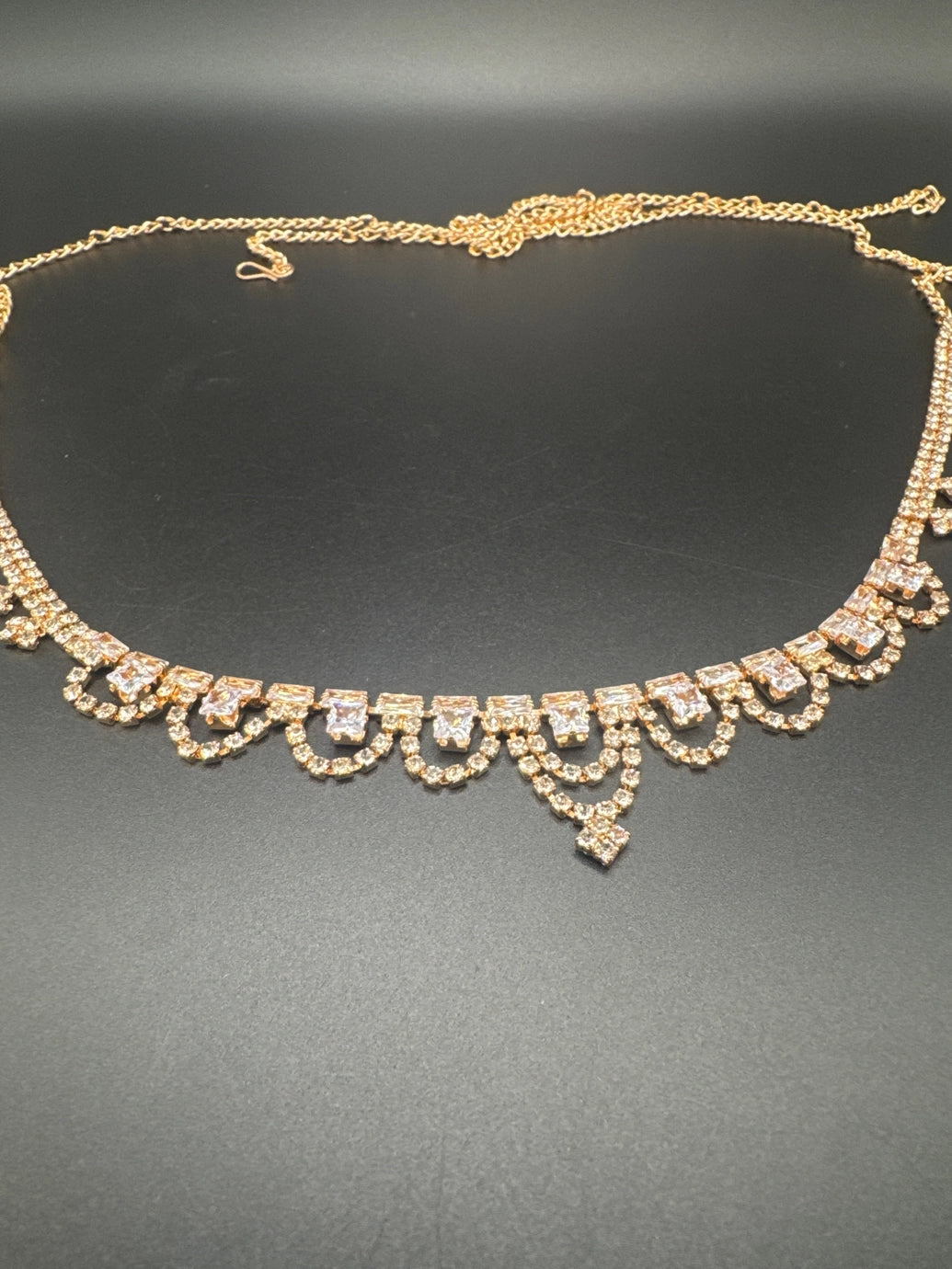 Rose Gold-Tone Scallop Crystal Hip Chain with Adjustable Extension Jewelry JCS Fashions