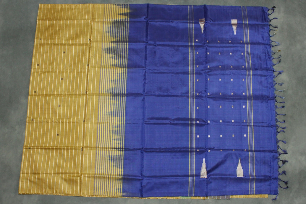 Blue Banana Pith (Vaazhai Naar) Borderless Saree with Small Butta