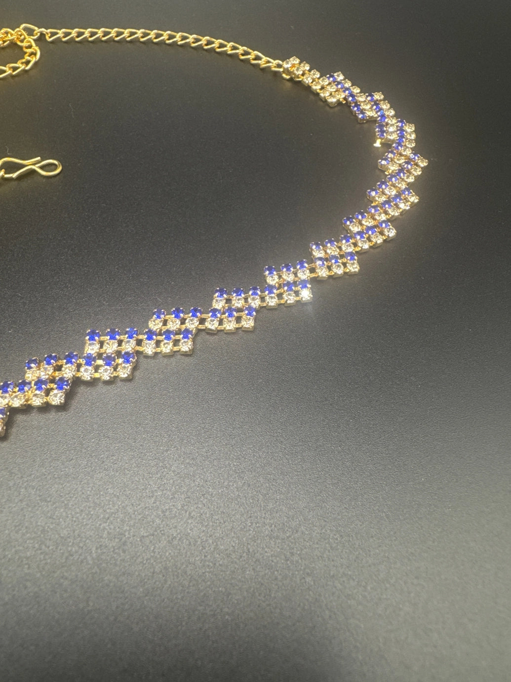 Gold-Tone Blue Crystal Zigzag Hip Chain - Adjustable Waist Belt for Ethnic Wear Jewelry JCS Fashions