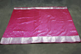 Magenta Pink Bridal Vaira Oosi Saree with Silver Zari Border and Matching Blouse, Soft Silk