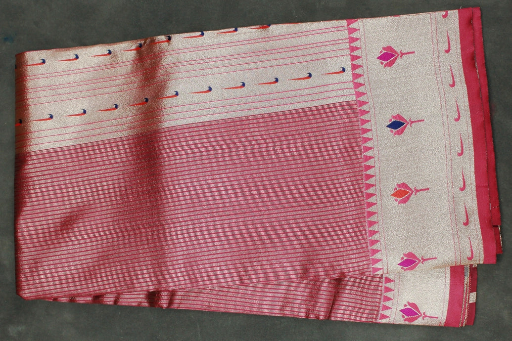 Paithani Tissue Fabric Saree in Pink with Zari Weaving Work and Blouse Piece