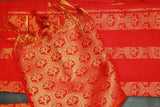 Red Ponnadai Poly Silk Jacquard Temple Shawl with Zari Pattern & Tassels | 2m Traditional South Indian Dupatta