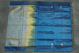 Peacock Blue & Grey Vaazhai Naar (Banana Pith) Borderless Saree with Small Butta