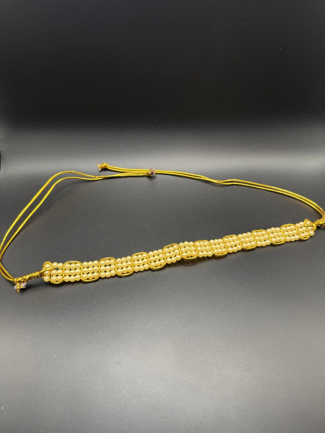 Gold-Tone Pearl Hip Belt with Layered Imitation Pearls – Traditional Adjustable Waist Chain