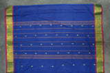 Royal Blue Poly Cotton Butta Saree with Gold Zari Floral Border, Striped Pallu - Traditional Indian Saree Saree JCS Fashions