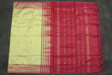 Vaazhai Naar (Banana Pith) Light Yellow Saree with Pink Pallu and Small Butta Motifs - Borderless Traditional Saree