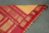 Orange Kalyani Cotton Saree with Zari Checked and Peacock Border and Blouse