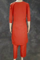 Roman Silk 3-Piece Salwar Kameez Set with Organza Digital Dupatta - Orange, Zari & Sequin Embroidered Neck