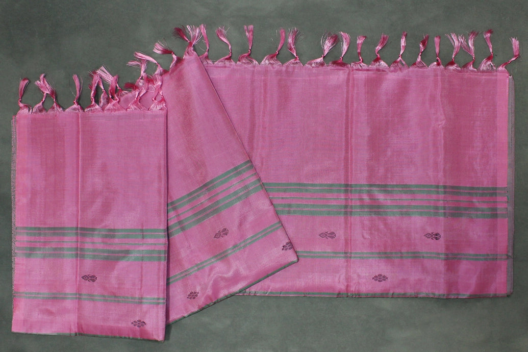 Magenta Pink Vaazhai Naar (Banana Pith) Saree with Small Buttas and Green Pallu