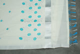 Half White Kerala Cotton Saree with Silver Zari Floral Embroidery and Thread Work