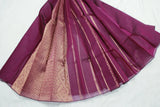 Violet Silk Cotton Saree with Zari Border and Blouse, Border Less Design