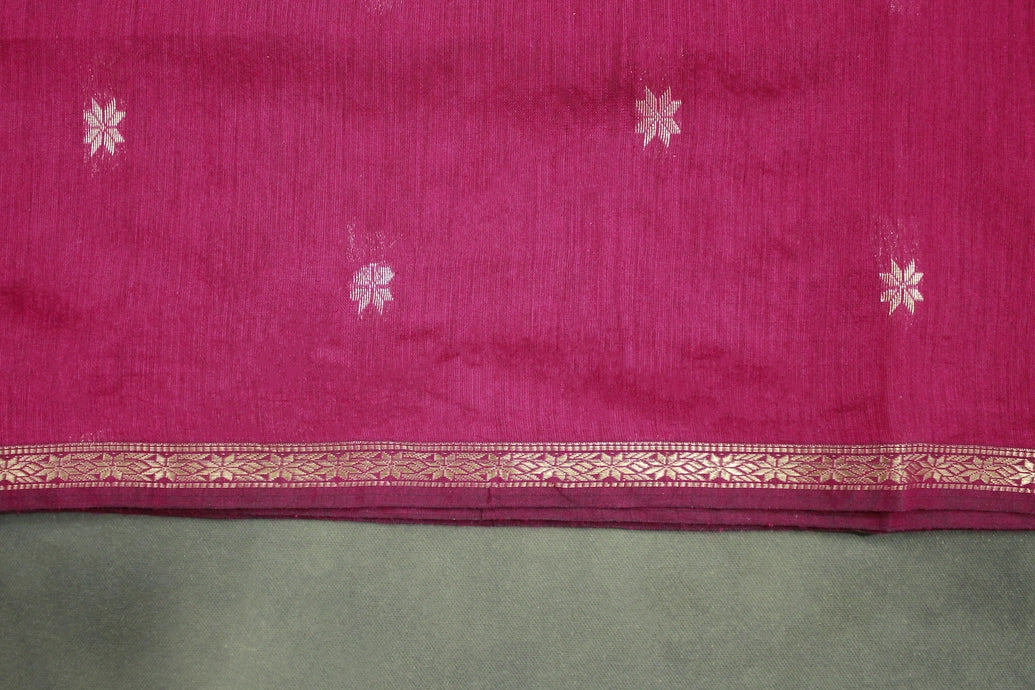 Purple Maheswari Silk Cotton Saree with Small Butta & Zari Border, Blouse Piece