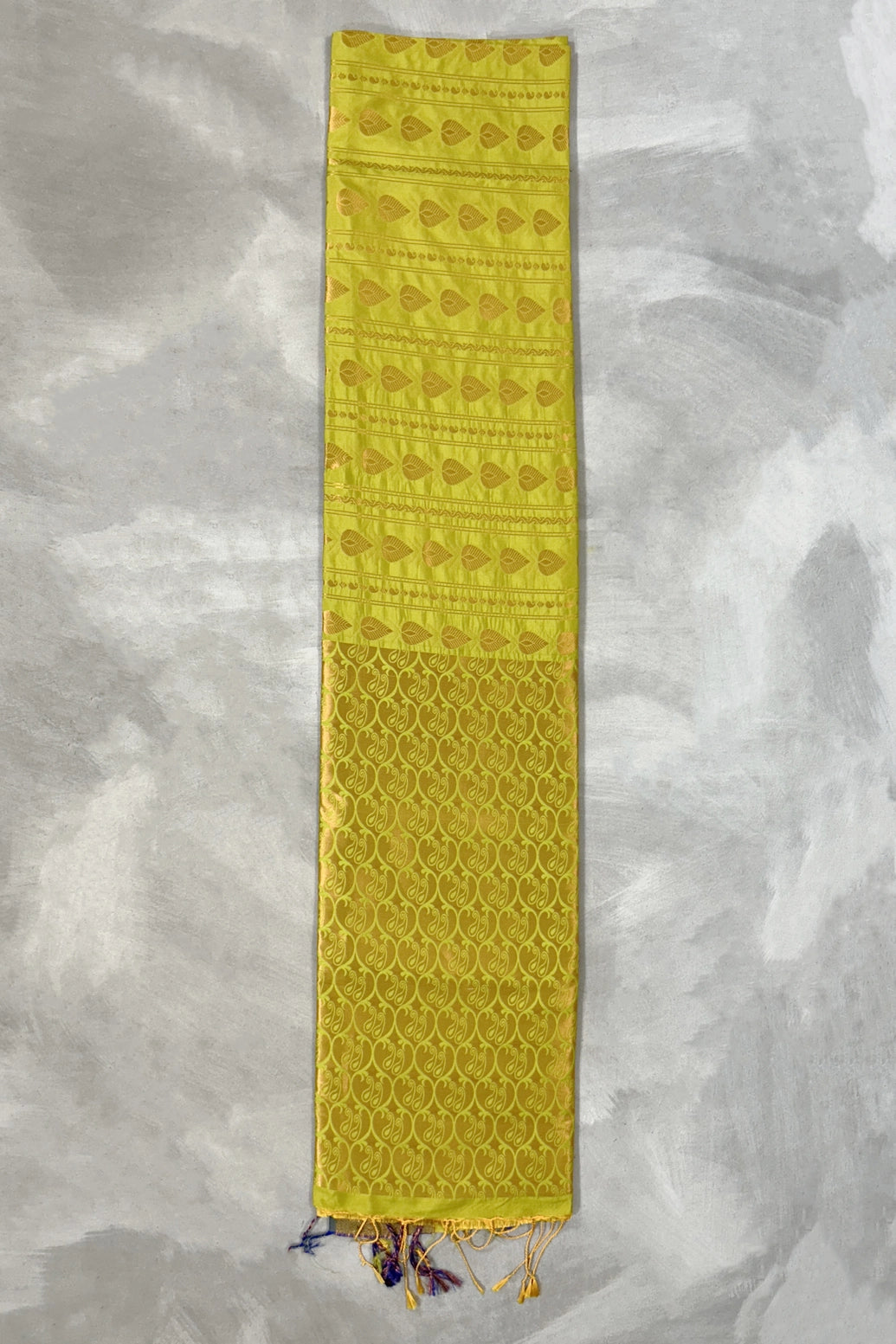 Lime Green Korvai Soft Silk Saree with Delicate Gold Zari Buttas and Traditional Floral Border