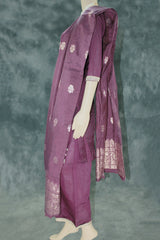 Dark Purple Roman Silk 3-Piece Kurti Set with Embroidered Top, Elastic Palazzo & Banarasi Dupatta