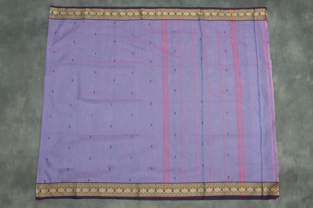 Lavender Poly Cotton Butta Saree with Gold-Thread Lotus Border Saree JCS Fashions