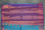 Blue Bridal Kanjivaram Style Pattu Saree with Full Body Zari Work and Contrast Border