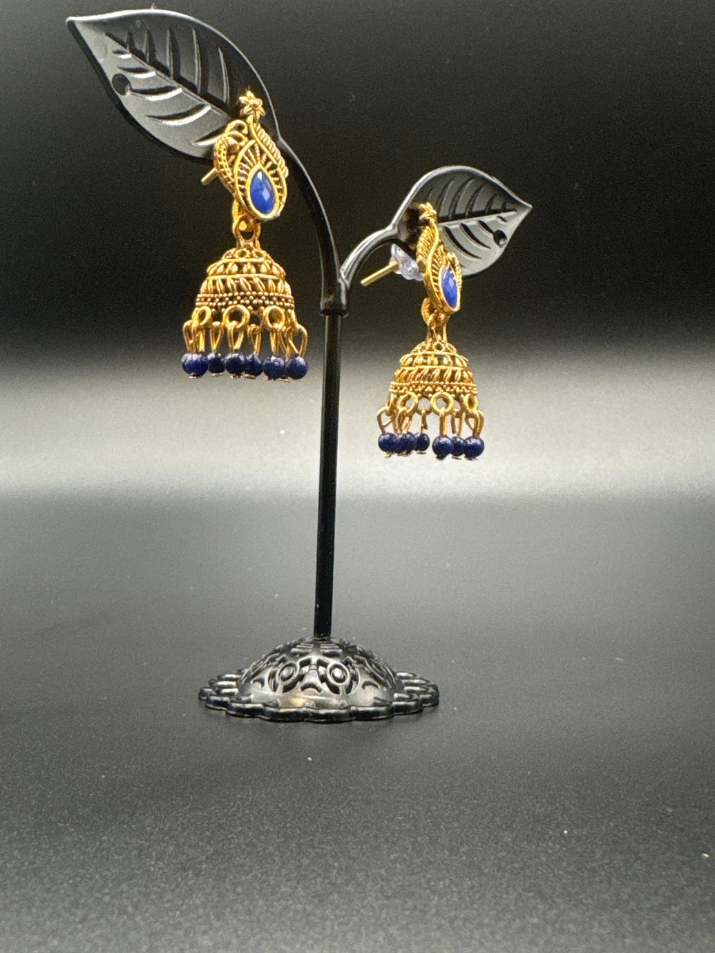 Antique Leaf-Design Jhumka Earrings for Women — Gold-Tone Traditional Jhumkas with Colour Bead Drops Jewelry JCS Fashions