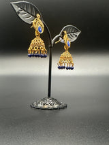 Antique Leaf-Design Jhumka Earrings for Women — Gold-Tone Traditional Jhumkas with Colour Bead Drops Jewelry JCS Fashions