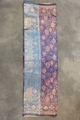 Navy Blue Soft Silk Designer Saree with Floral Weave Pattern and Matching Blouse
