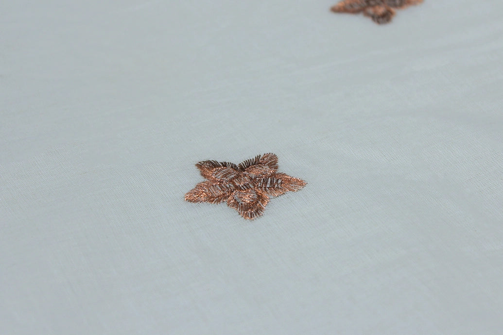 Pure Kerala Cotton White Saree with Copper Zari Peacock & Floral Machine Embroidery, Lightweight Traditional Saree with Blouse Piece