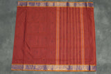 Brown Poly Cotton Butta Saree with Both-Side Zari Floral Border and Striped Pallu Saree JCS Fashions