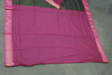 Kalyani Cotton Saree in Black with Zari Checked & Peacock Border and Blouse