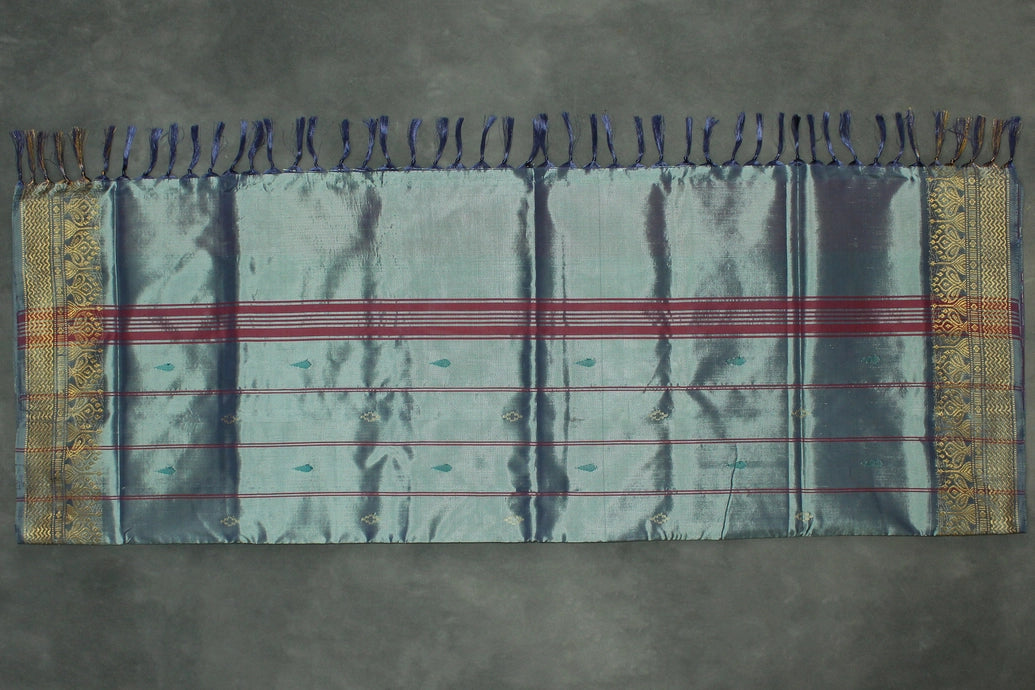 Steel Grey Vaazhai Naar (Banana Pith) Saree with Zari Border and Pink Pallu