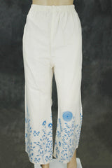 Cream Khadi Rayon Floral Mandarin Collar Kurti with Elastic Waist Pant Co-ord Set (2 pcs)