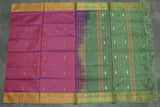 Banana Pith Vaazhai Naar Saree with Zari Border - Dark Pink & Olive Green