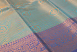 Teal Bridal Kubera Pattu Style Cotton Saree with Full Zari Work and Contrast Purple Woven Border Saree JCS Fashions