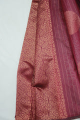 Maroon Silk Cotton Saree with Zari Border, Borderless Finish and Matching Blouse
