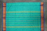 Teal Green Poly Cotton Saree with Gold-Tone Zari Border, Butta Motifs and Line Pallu - Traditional Indian Saree Saree JCS Fashions