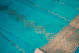 Teal Green Silk Cotton Saree with Beautiful Zari Border and Blouse Piece