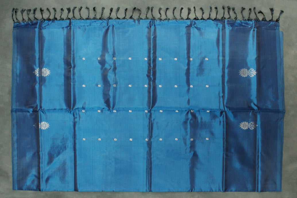 Peacock Blue Vaazhai Naar (Banana Pith) Saree - Borderless with Small Butta