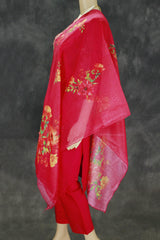 Elegant Dark Pink Roman Silk 3-Piece Kurta Set