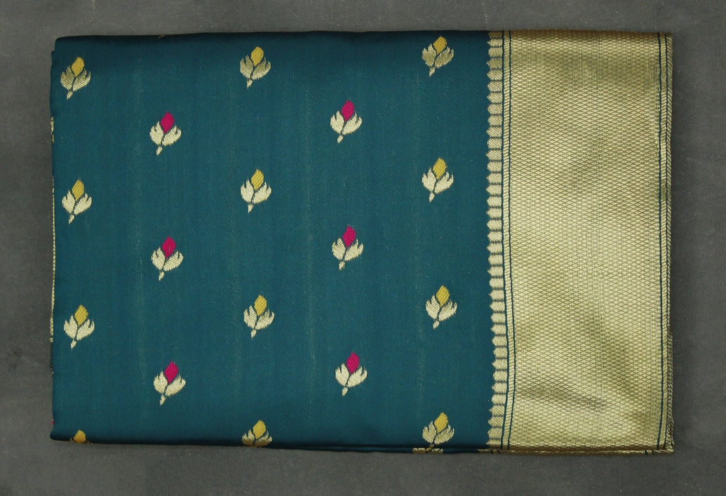 Kamal Paithani Silk Floral Design Pallu Saree With Design Border, Full body small floral butties,  saree comes with blouse