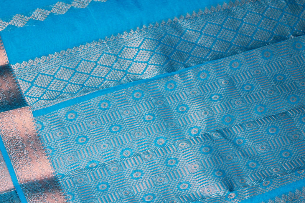 Blue Silk Cotton Saree with Beautiful Zari Border and Matching Blouse Piece