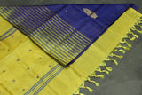 Handwoven Lemon Yellow Vaazhai Naar (Banana Pith) Borderless Saree with Deep Blue Pallu