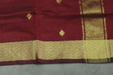 Maroon Silk Cotton Saree with Zari Border and Small Butti Pattern, Comes with Blouse