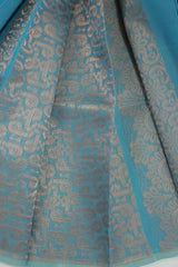 Blue Silk Cotton Saree with Zari Border and All-Over Design, Includes Blouse Piece