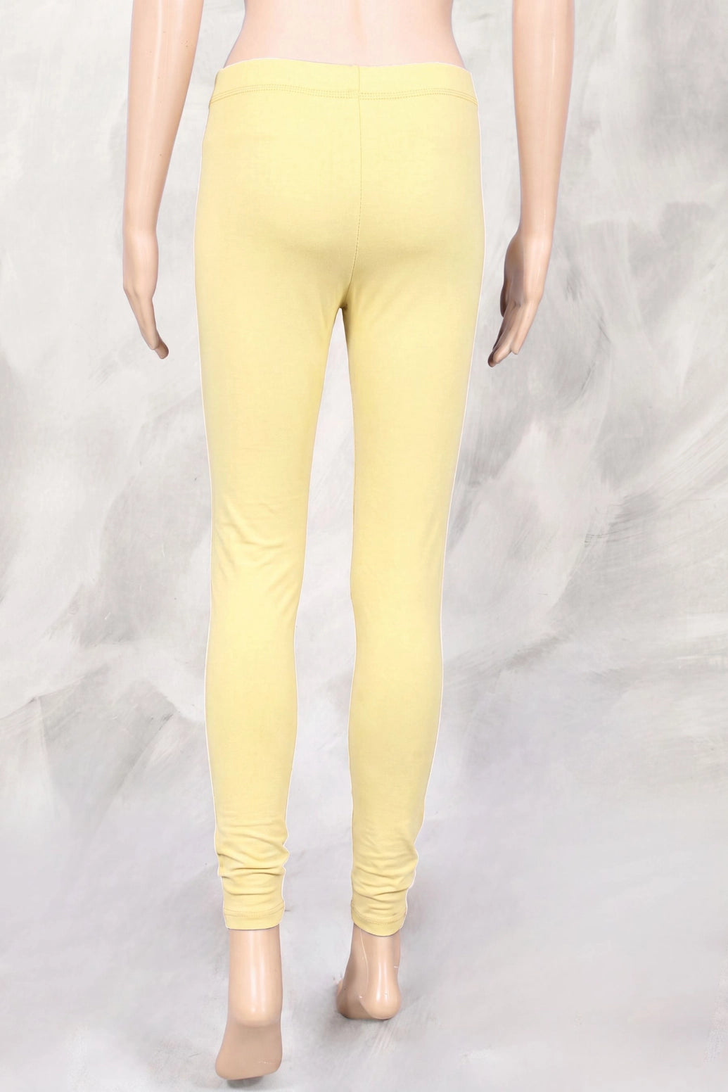 Pastel Yellow Cotton Lycra 4-Way Stretch Leggings for Women, Smooth Finish, Thick Skin Tight Fit