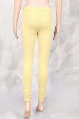 Pastel Yellow Cotton Lycra 4-Way Stretch Leggings for Women, Smooth Finish, Thick Skin Tight Fit