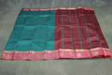 Forest Green Embossed Semi Silk Saree with Floral Design Satin Border and Blouse